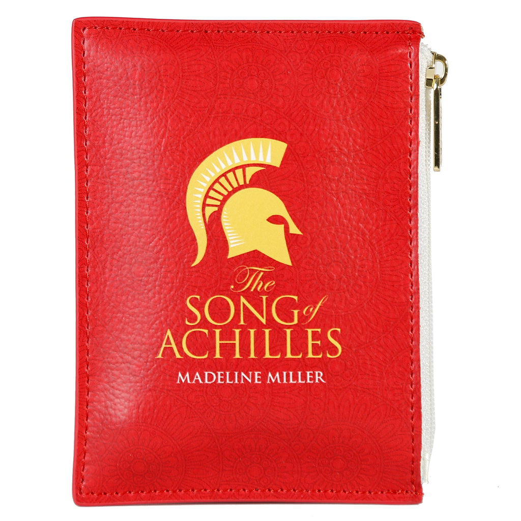 The Song of Achilles Red Coin Purse by Madeline Miller featuring Gold Trojan Helmet design, by Well Read Co. - Front