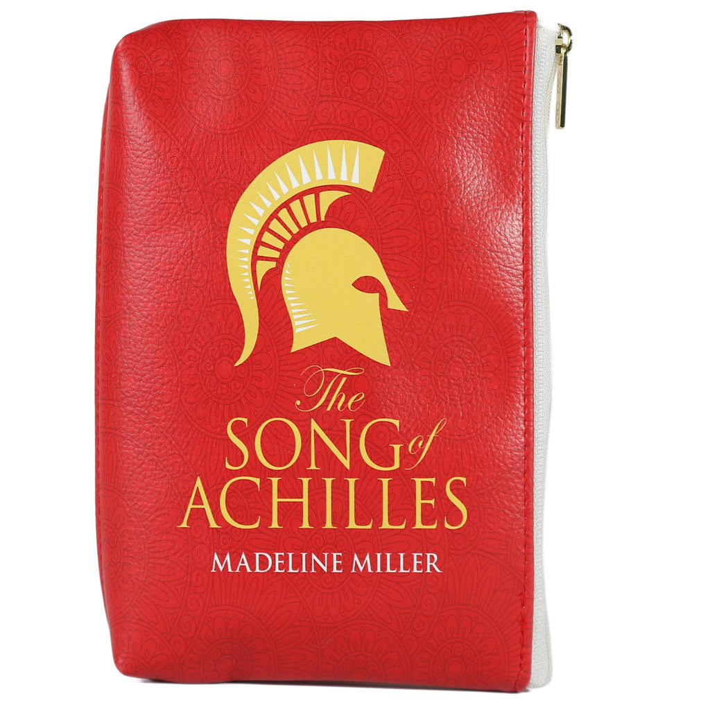 The Song of Achilles Red Pouch Purse by Madeline Miller featuring Golden Trojan Helmet design, by Well Read Co. - Front