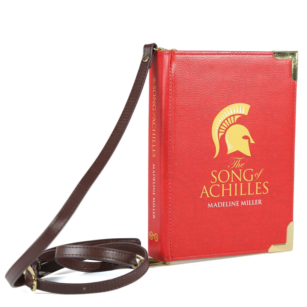 The Song of Achilles Red Handbag by Madeline Miller featuring Gold Trojan Helmet design, by Well Read Co. - Side