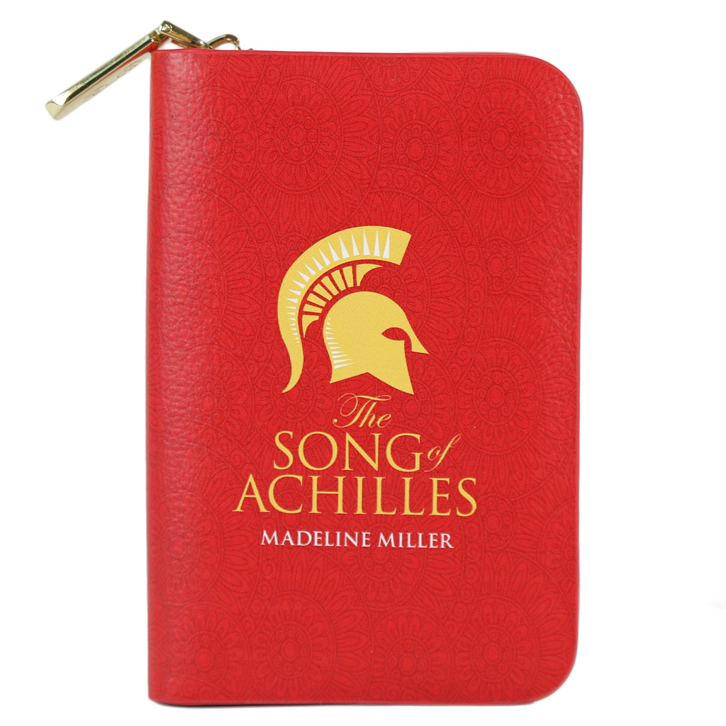 The Song of Achilles Red Wallet by Madeline Miller featuring Gold Trojan Helmet design, by Well Read Co. - Front