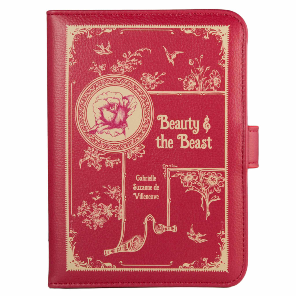 Beauty and the Beast Ruby Red Wallet Purse by Gabrielle-Suzanne de Villeneuve featuring Swallows and Flowers design, by Well Read Co. - Front View, Case Closed
