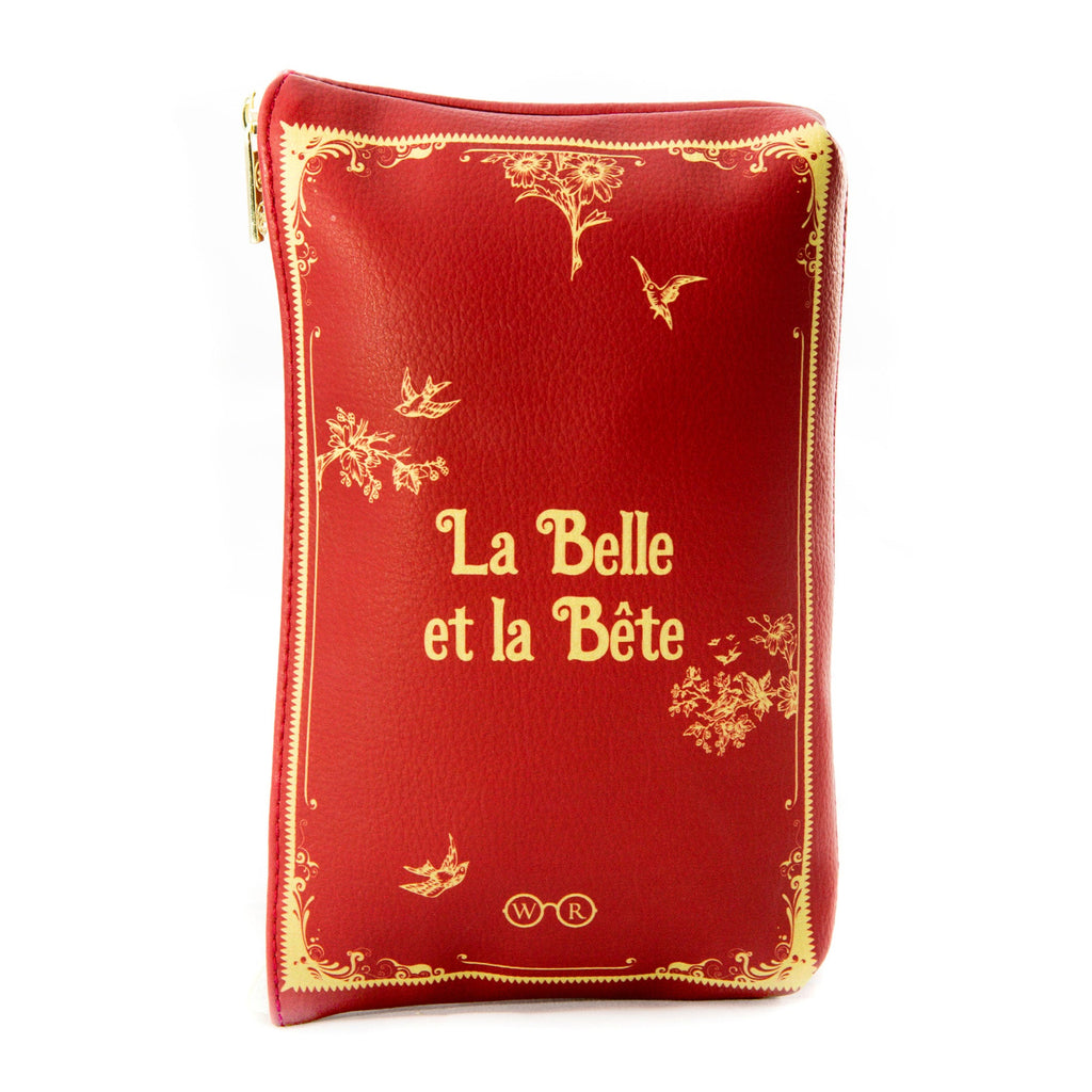 Beauty and the Beast Red Pouch Purse by Gabrielle-Suzanne de Villeneuve featuring Rose and Swallows design, by Well Read Co. - Back