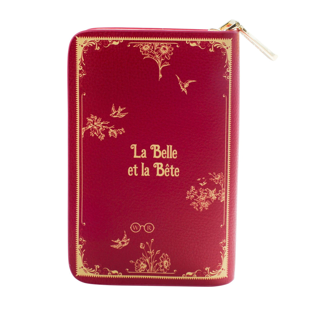 Beauty and the Beast Ruby Red Wallet Purse by Gabrielle-Suzanne de Villeneuve featuring Swallows and Flowers design, by Well Read Co. - Back