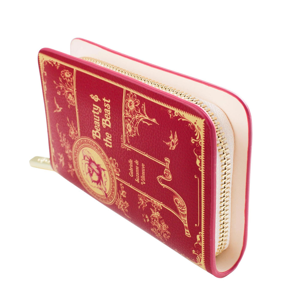 Beauty and the Beast Ruby Red Wallet Purse by Gabrielle-Suzanne de Villeneuve featuring Swallows and Flowers design, by Well Read Co. - Side