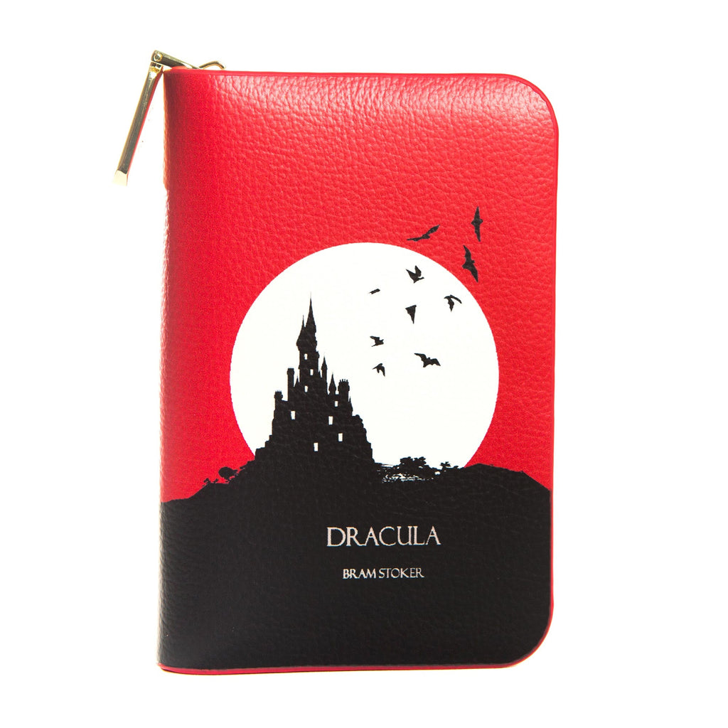 Dracula Red Zip Around Purse by Bram Stoker featuring Castle and Bats design, by Well Read Co. - Front