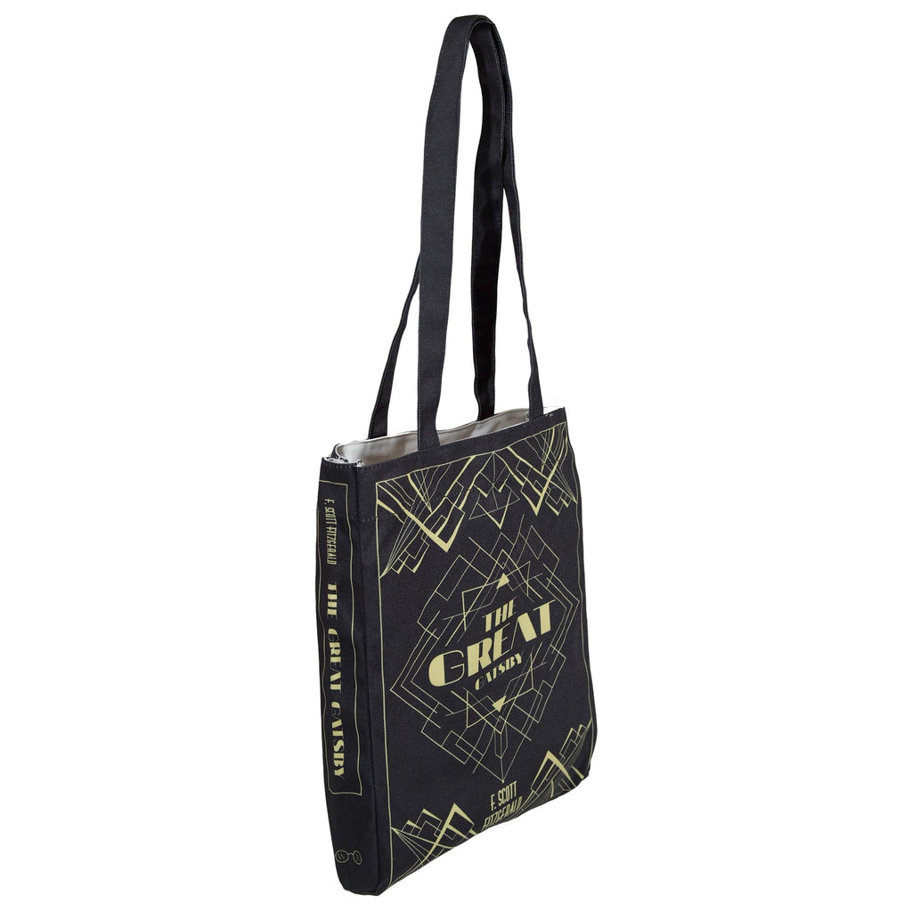 The Great Gatsby Black Tote Bag by F. Scott Fitzgerald featuring Art-Deco Lattice design, by Well Read Co. - Side
