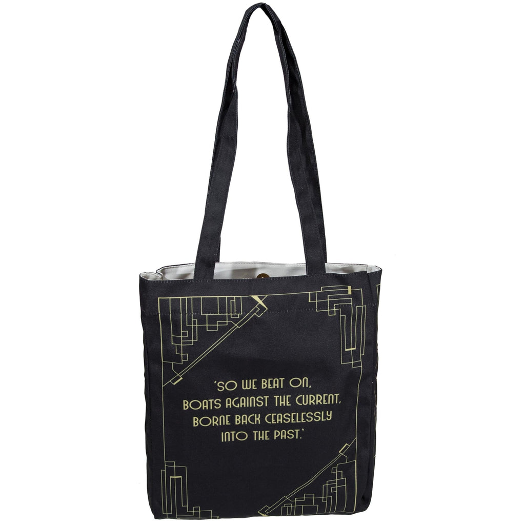The Great Gatsby Black Tote Bag by F. Scott Fitzgerald featuring Art-Deco Lattice design, by Well Read Co. - Back