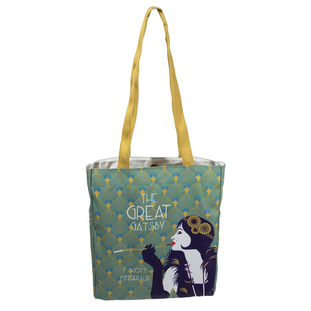 The Great Gatsby Tote Bag by F. Scott Fitzgerald featuring flapper girl, by Well Read Co.- Front