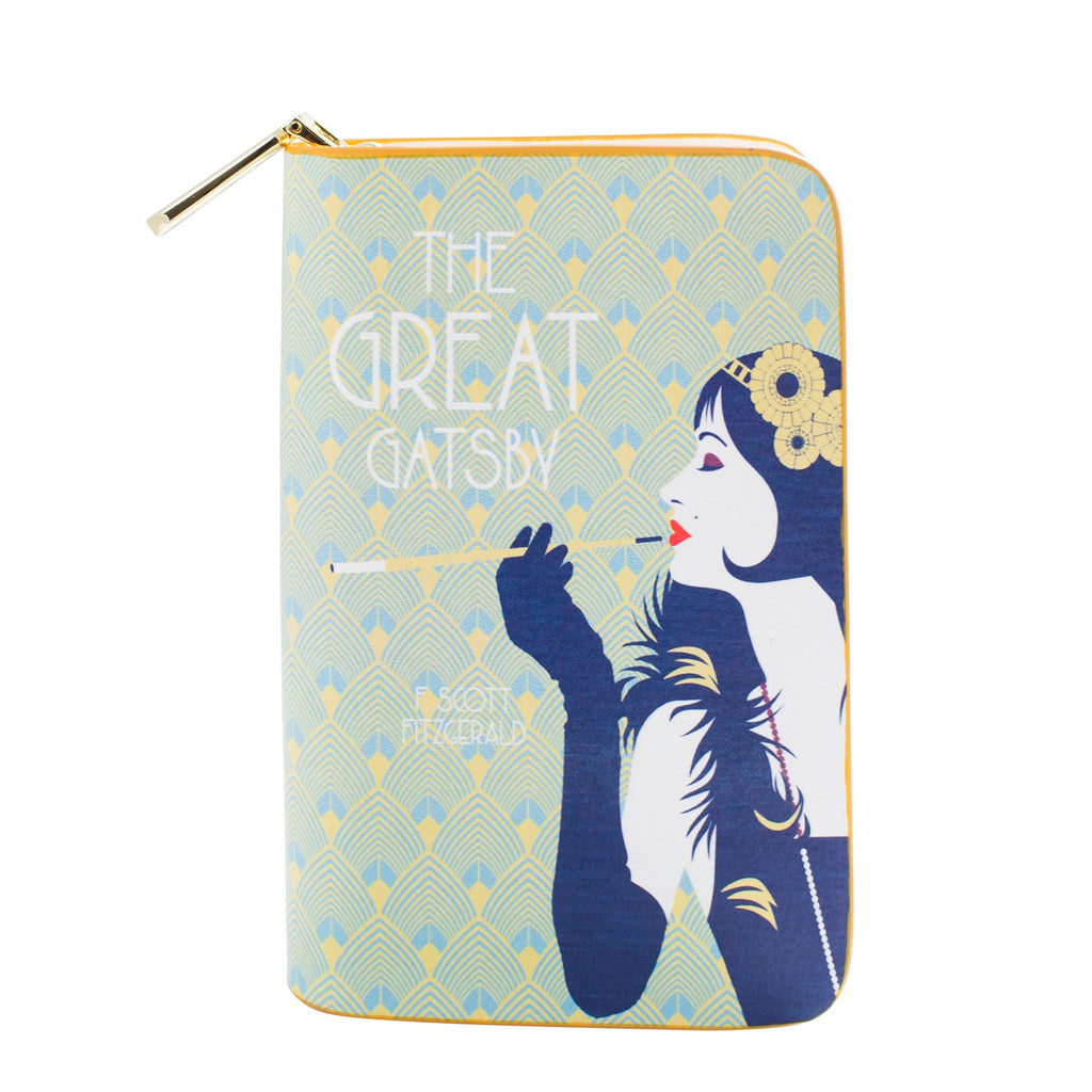 The Great Gatsby Green and Yellow Zip Around Purse by F. Scott Fitzgerald featuring Flapper Lady design, by Well Read Co. - Front