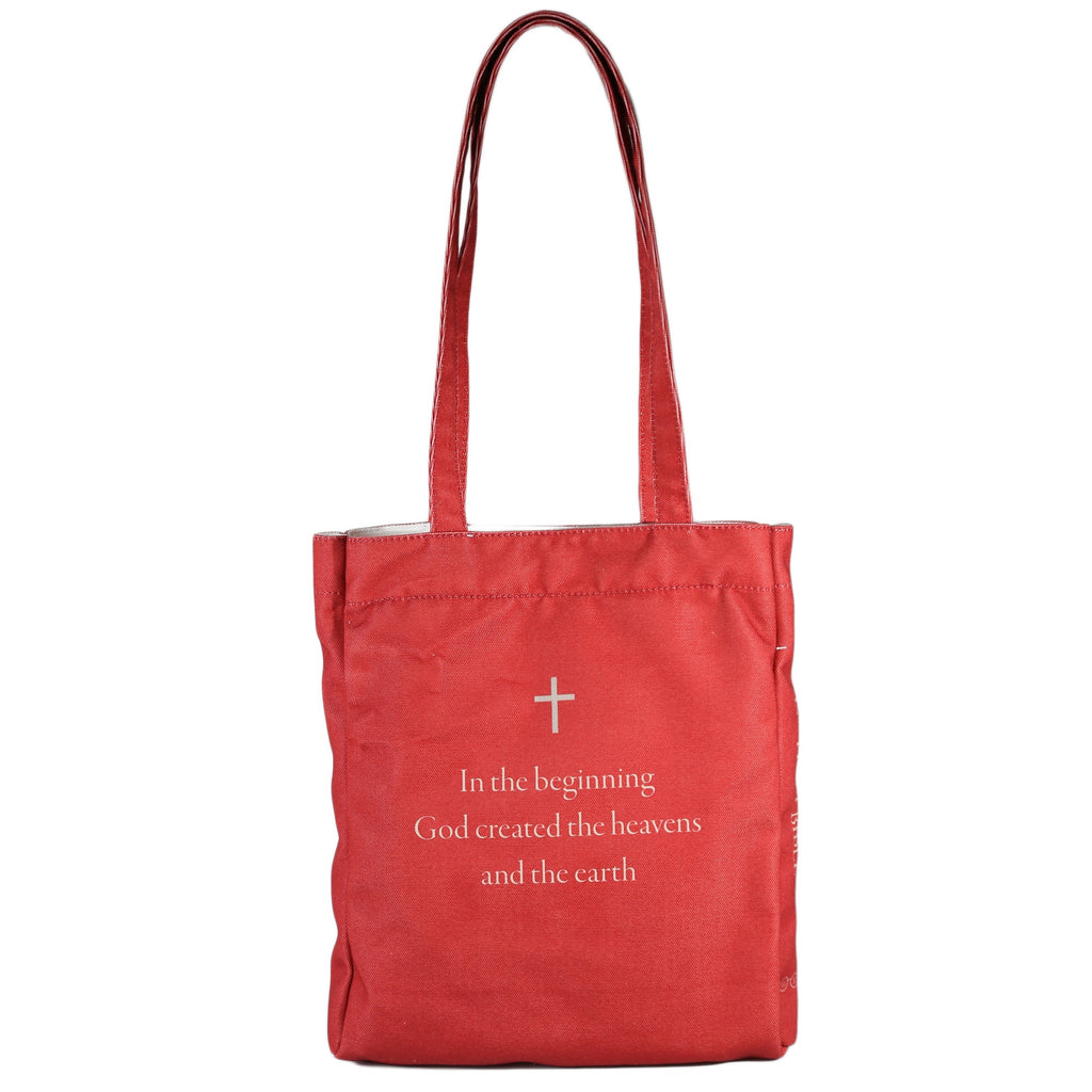 The Holy Bible Red Tote Bag by Well Read Co. featuring Stained-Glass Window design - Back