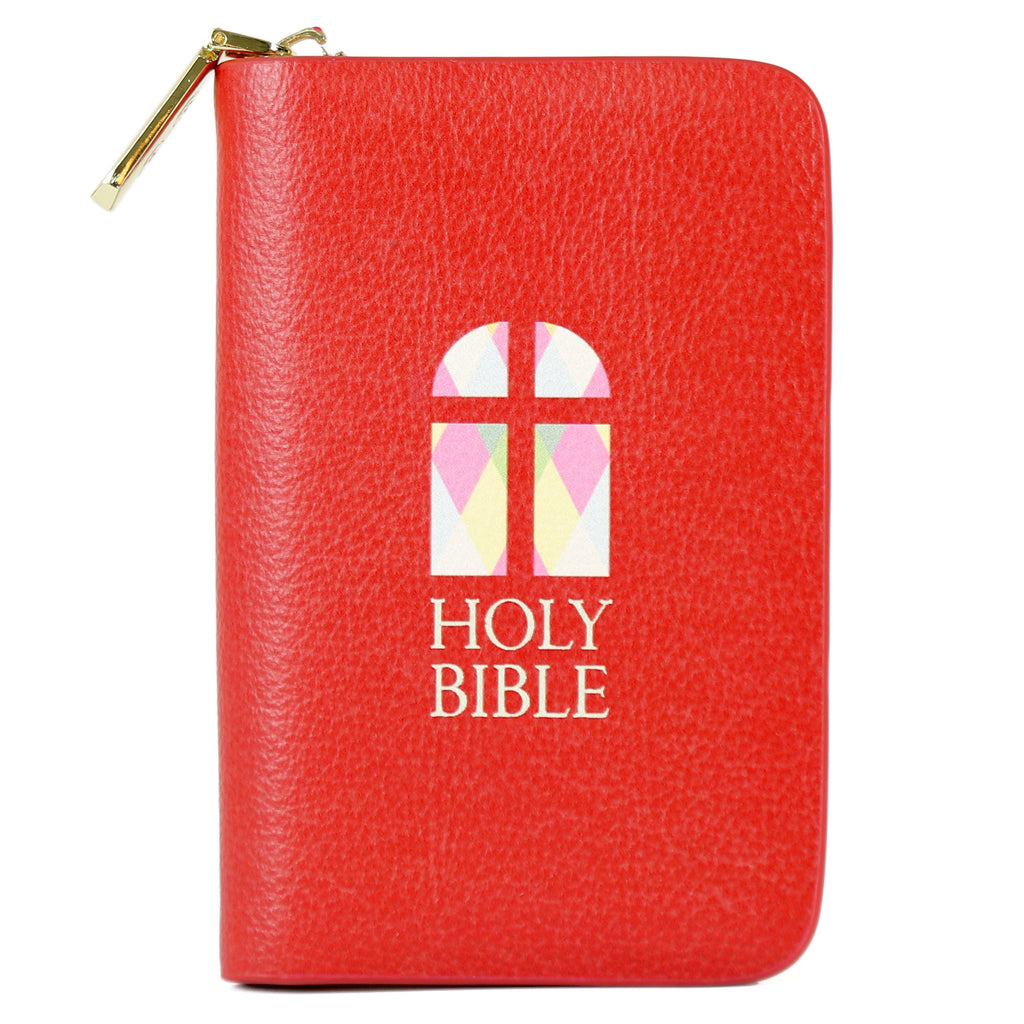 The Holy Bible Red Wallet by Well Read Co. featuring Stained-Glass Window design - Front