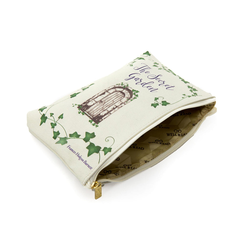The Secret Garden Green Pouch Purse by F.H. Burnett featuring Ivy-covered Gate design, by Well Read Co. - Front