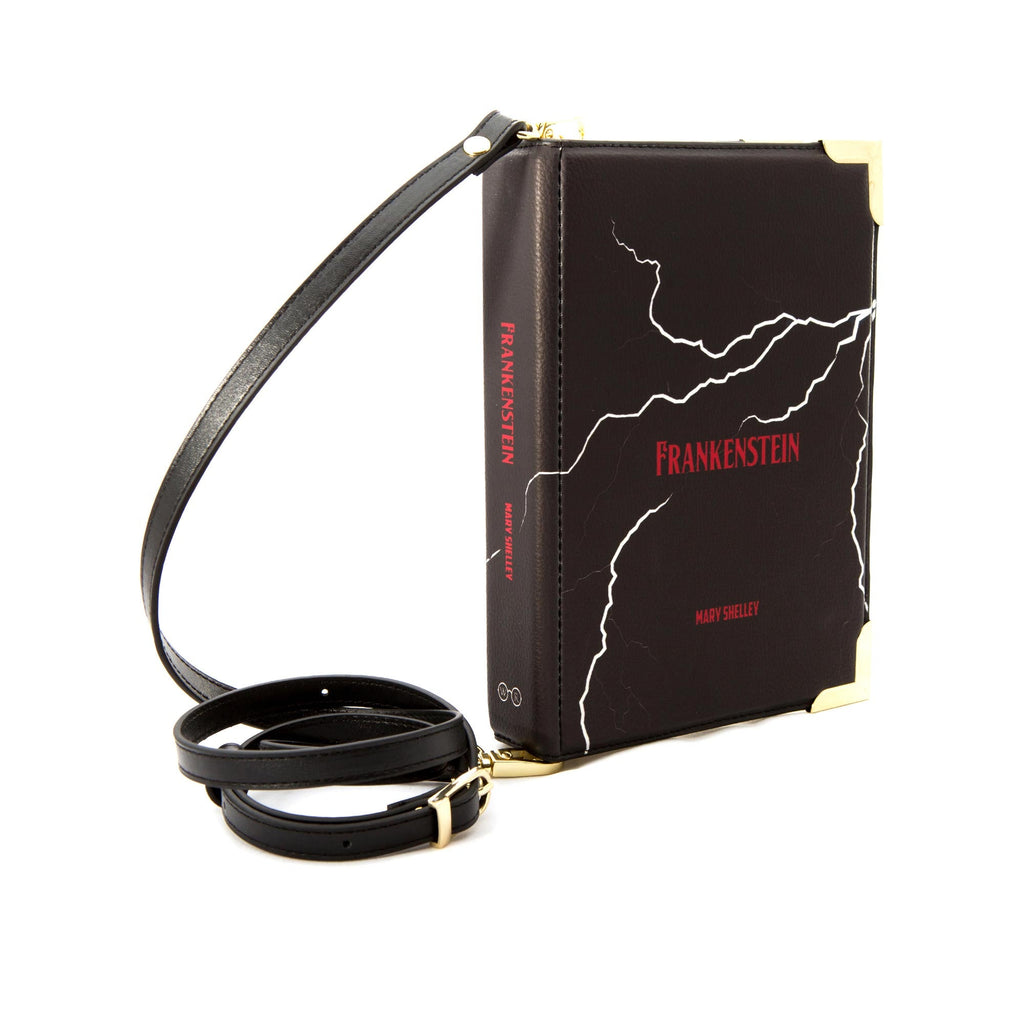 Frankenstein Black Handbag by Mary Shelley featuring White Lightning Strikes design, by Well Read Co. - Side