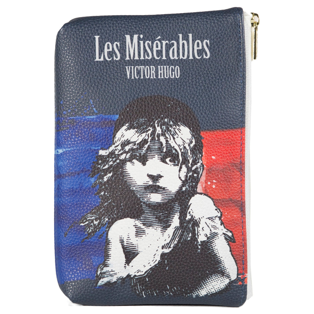Les Misérables Navy Pouch Purse by Victor Hugo featuring Cosette over French flag design, by Well Read Co. - Front