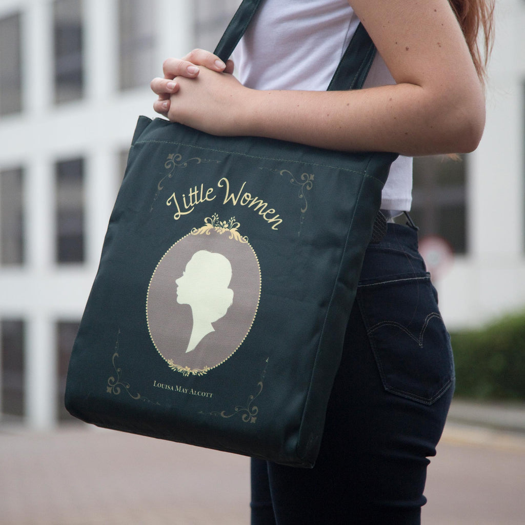 Little Women Green Tote Bag by Louisa May Alcott featuring Young Woman Profile design, by Well Read Co. - Model Standing