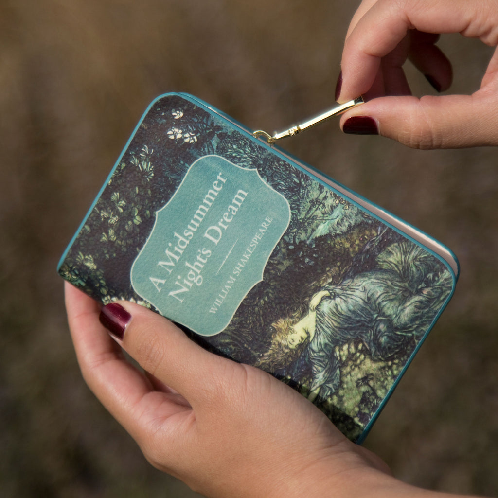 A Midsummer Night's Dream Green Wallet Purse by William Shakespeare featuring Tatiana and Cupid design, by Well Read Co. - Hand