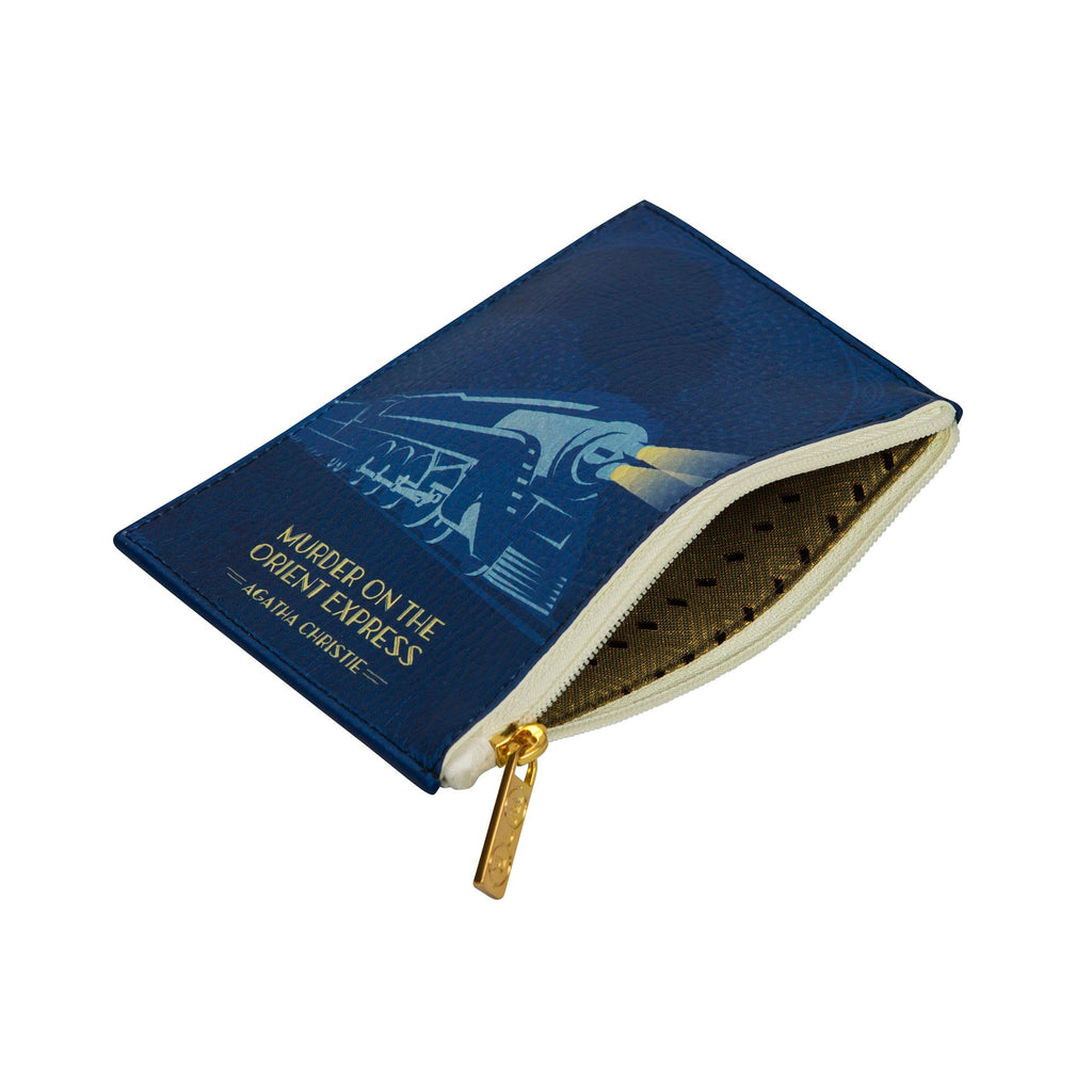 The Murder on the Orient Express Blue Coin Purse by Agatha Christie featuring Steam Train design, by Well Read Co. - Opened Zipper