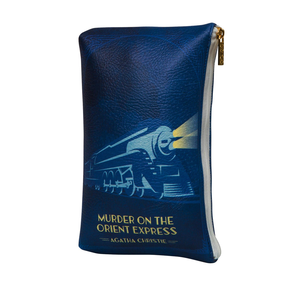 The Murder on the Orient Express Blue Pouch Purse by Agatha Christie featuring Steam Train design, by Well Read Co. - Front