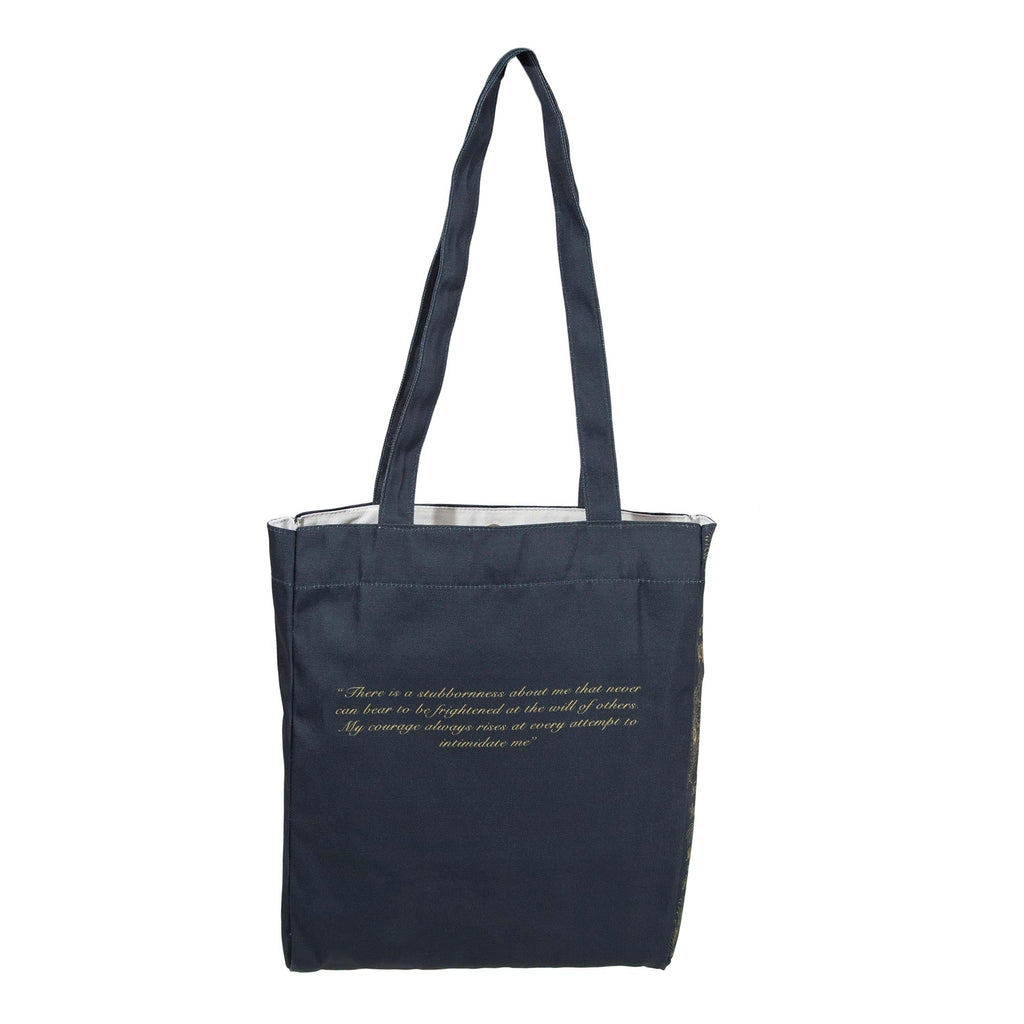 Pride and Prejudice Polyester Tote Bag by Jane Austen with Gold Peacock design, by Well Read Co. - Back