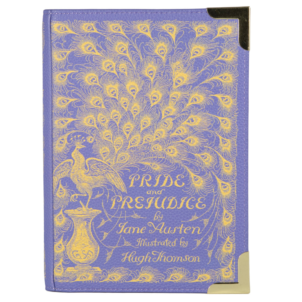 Pride and Prejudice Purple Book Bag by Jane Austen featuring Peacock design, by Well Read Co. - Front