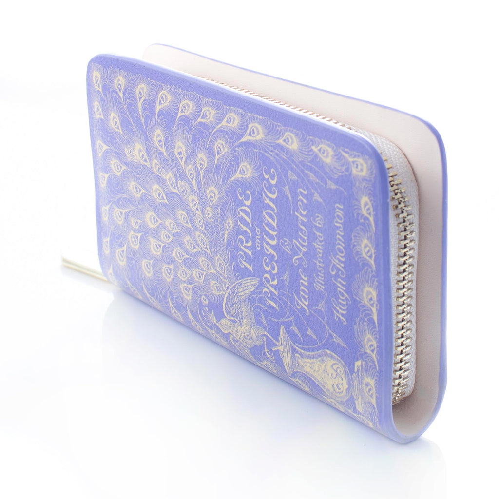 Pride and Prejudice Purple Wallet Purse by Jane Austen with Gold Peacock design, by Well Read Co. - Back