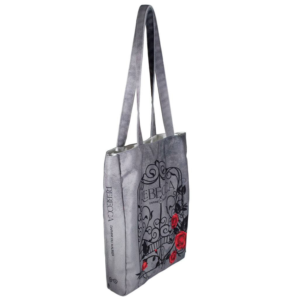Rebecca Grey Tote Bag by Daphne du Maurier featuring Ornate Gate covered in Roses design, by Well Read Co. - Side