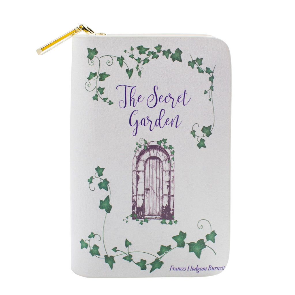 The Secret Garden Grey Zip Around Purse by F.H. Burnett featuring Ornate Gate and Ivy design, by Well Read Co. - Front