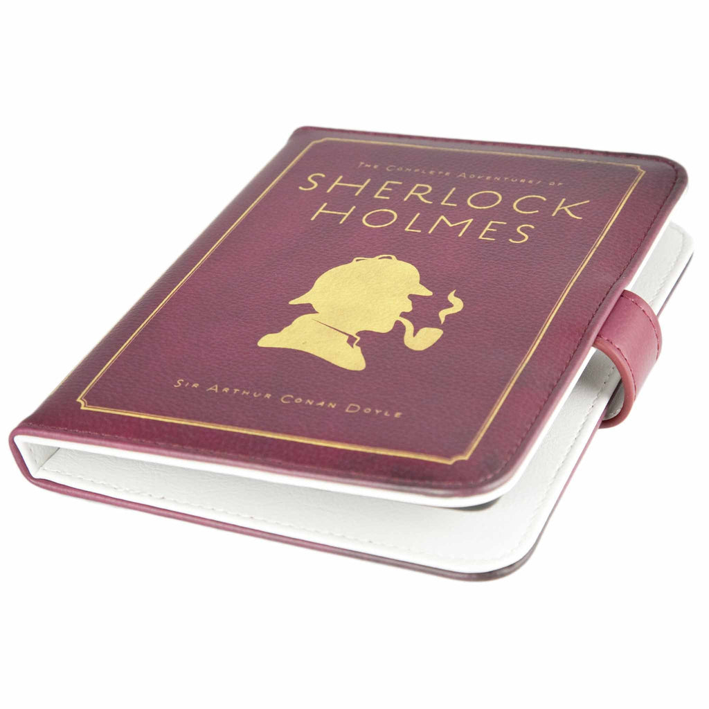 Sherlock Holmes Kindle Case: Burgundy Silhouette Design by Well Read Co. - Front View, Case Laid Flat