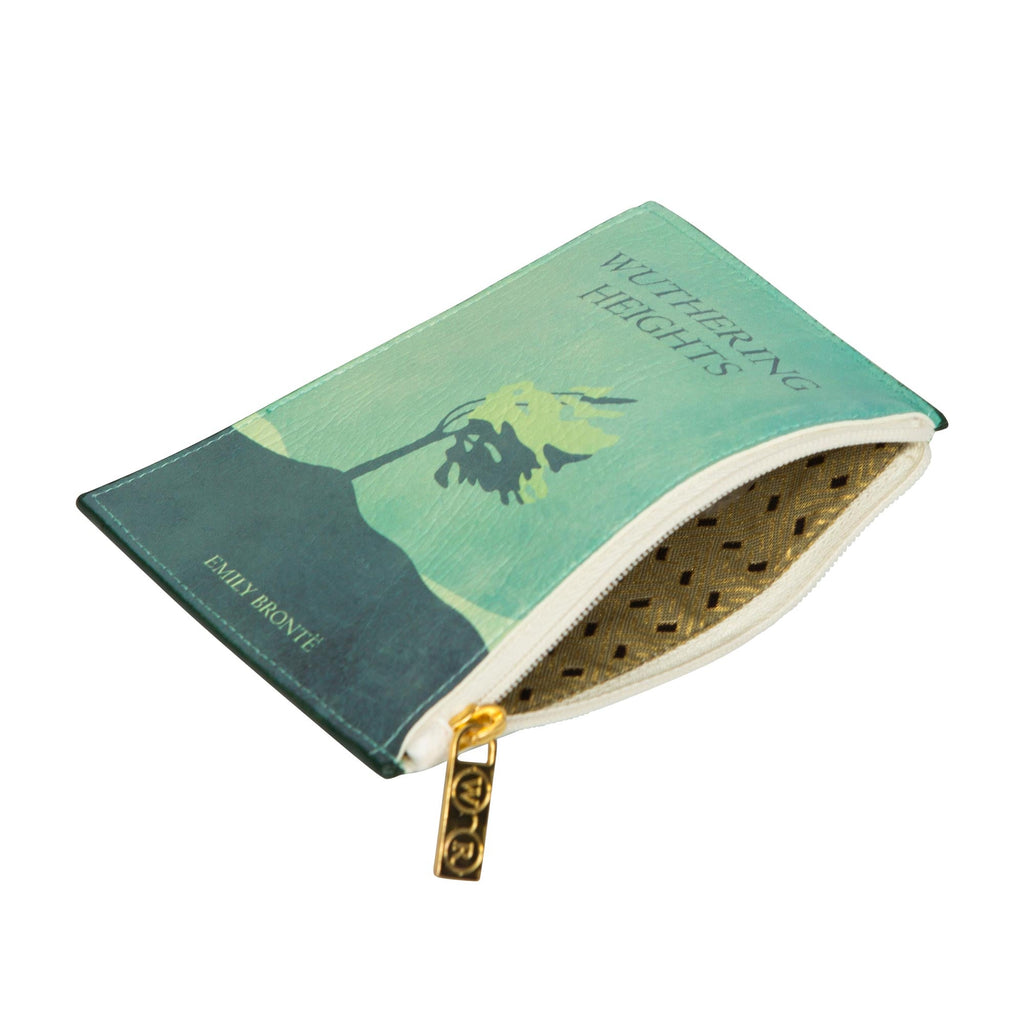 Wuthering Heights Green Coin Purse by Emily Brontë featuring Lonesome Tree design, by Well Read Co. - Opened Zipper
