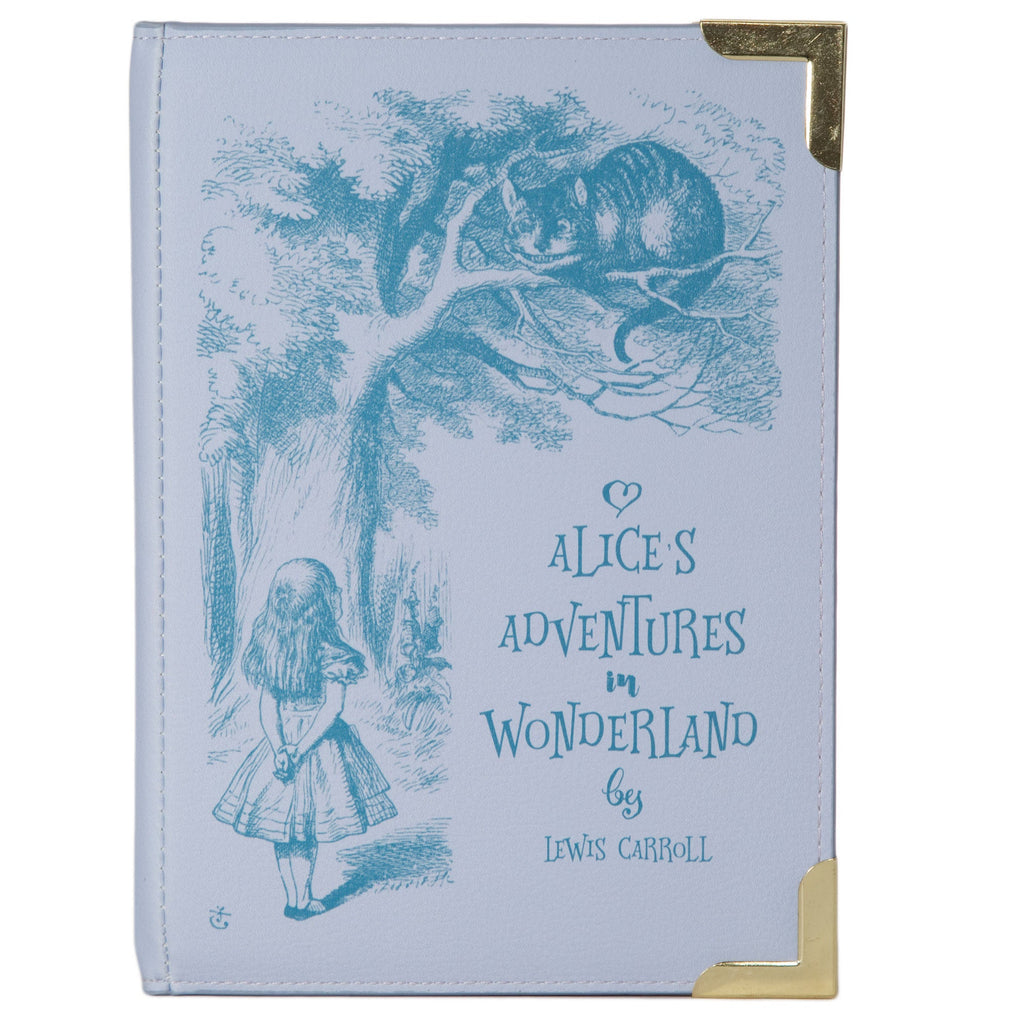Alice's Adventures in Wonderland Purple Handbag by Lewis Carroll featuring Alice and Cheshire Cat design, by Well Read Co. - Front