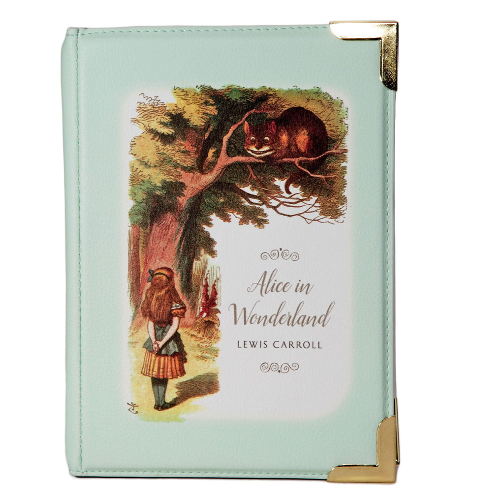 Alice's Adventures in Wonderland Green Handbag by Lewis Carroll featuring Alice and Cheshire Cat design, by Well Read Co. - Front