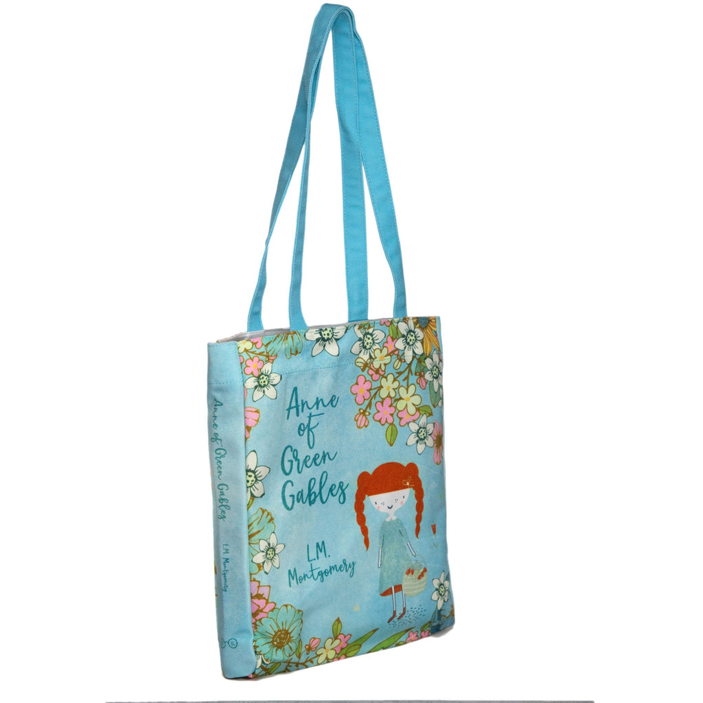Anne of Green Gables Blue Tote Bag by Lucy Maud Montgomery featuring Anne and Floral design, by Well Read Co. - Side