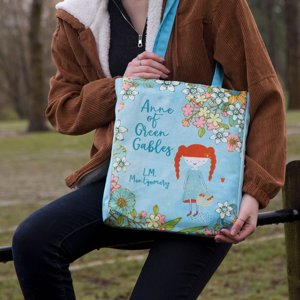 Anne of Green Gables Blue Tote Bag by Lucy Maud Montgomery featuring Anne and Floral design, by Well Read Co. - Model Sitting