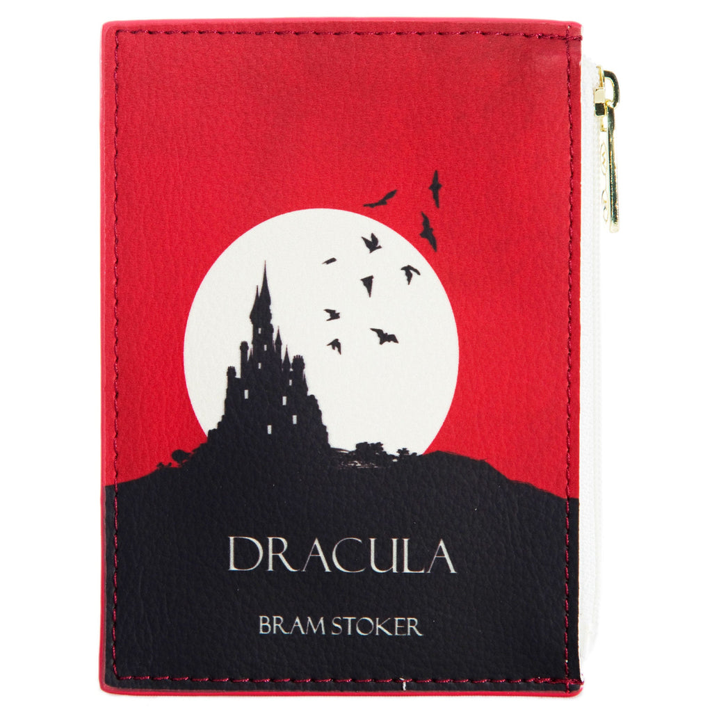 Dracula Red Coin Purse by Bram Stoker featuring Castle and Bats design, by Well Read Co. - Front