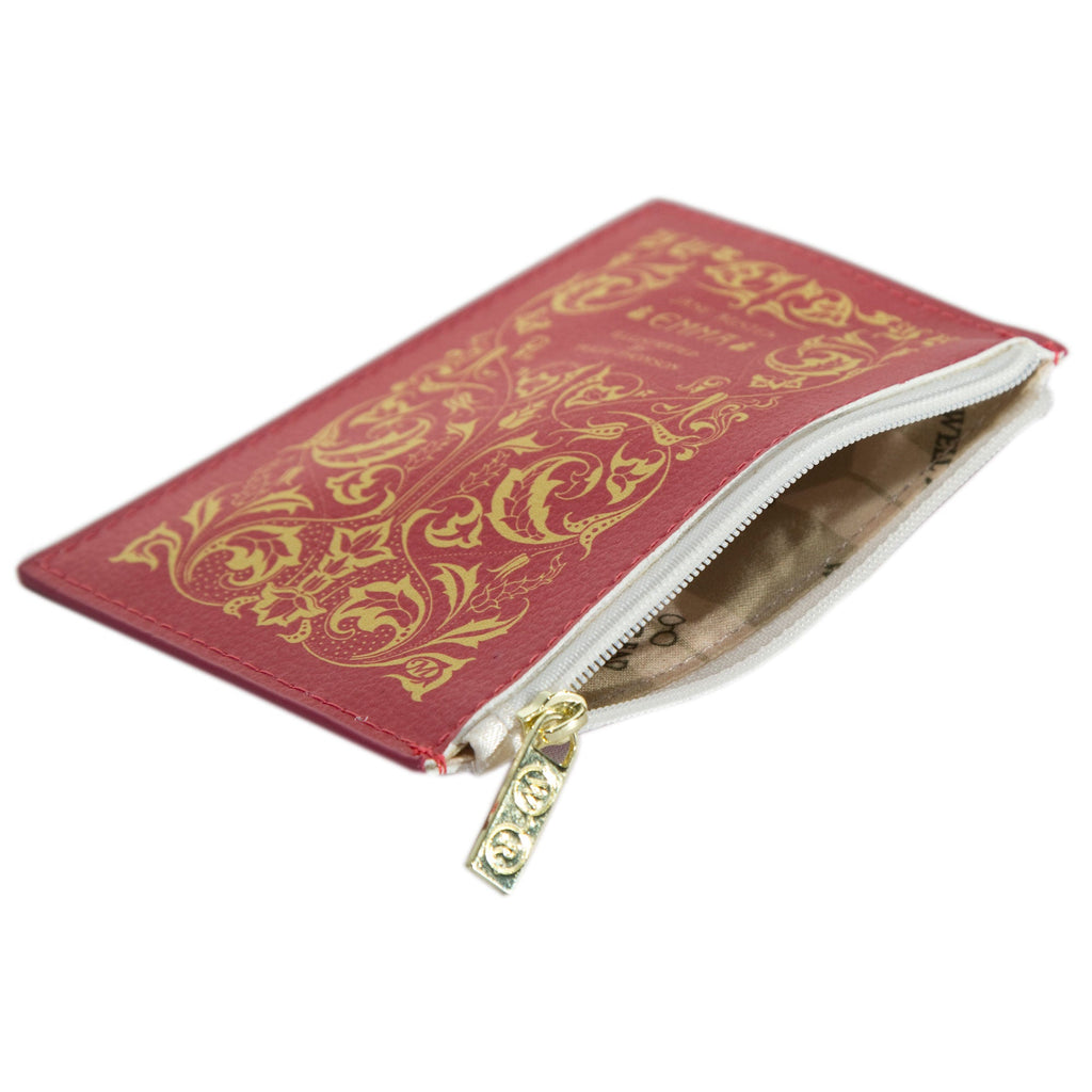 Emma Red Coin Purse by Jane Austen with Gold Leaf design, by Well Read Co. - Open