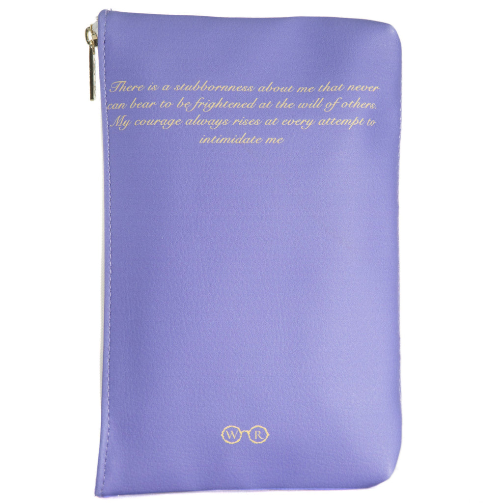 Pride and Prejudice Purple Pouch Purse by Jane Austen with Peacock design, by Well Read Co. - Front