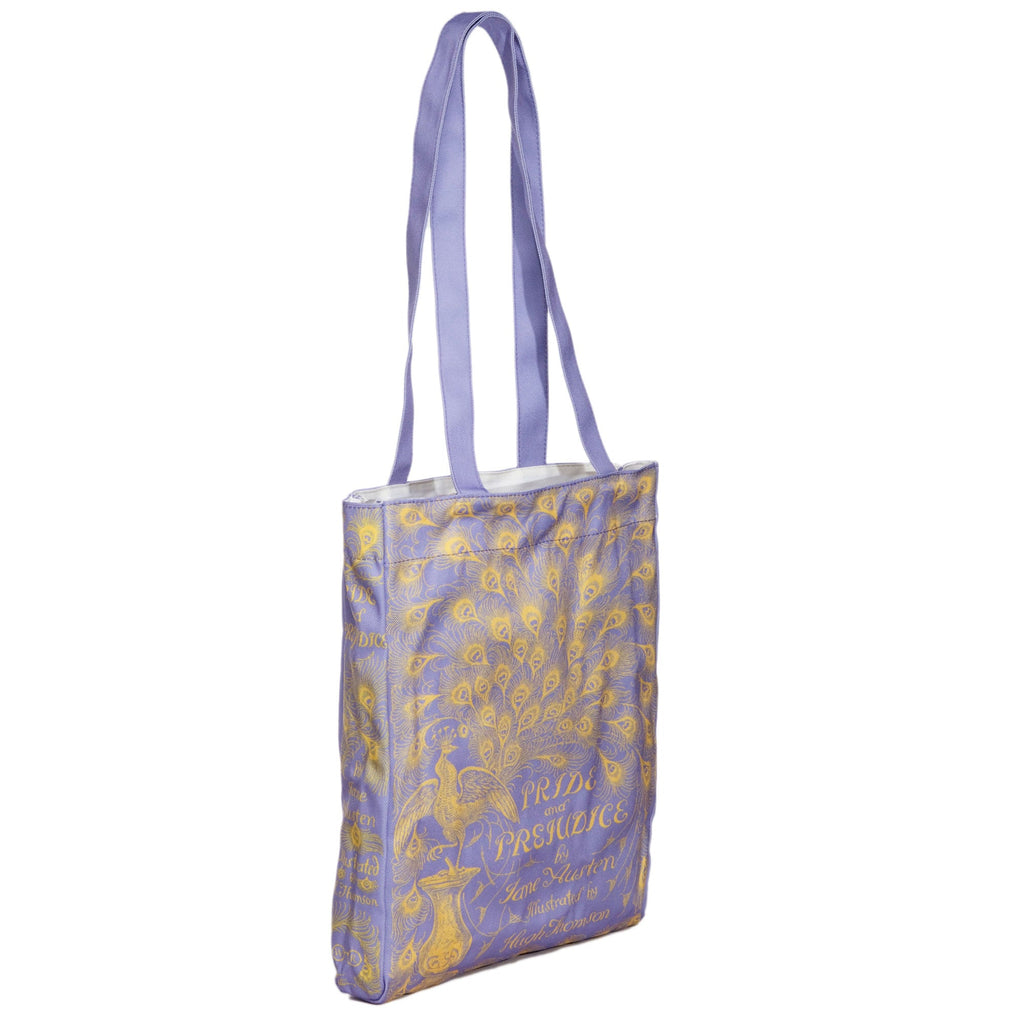 Pride and Prejudice Purple Tote Bag by Jane Austen with Peacock design, by Well Read Co. - Side